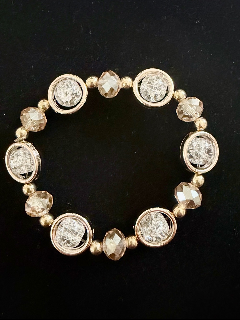 Gold-Tone Crystal Bead Stretch Bracelet - Elegant Sparkle